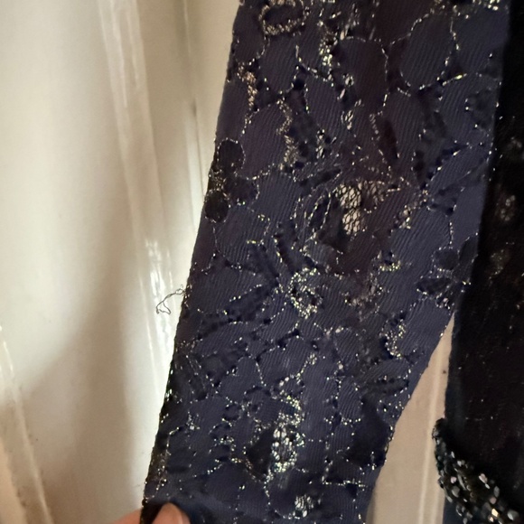 Mac Duggar special occasion gown size 18 blue lace with gold and beaded belt - Picture 8 of 15